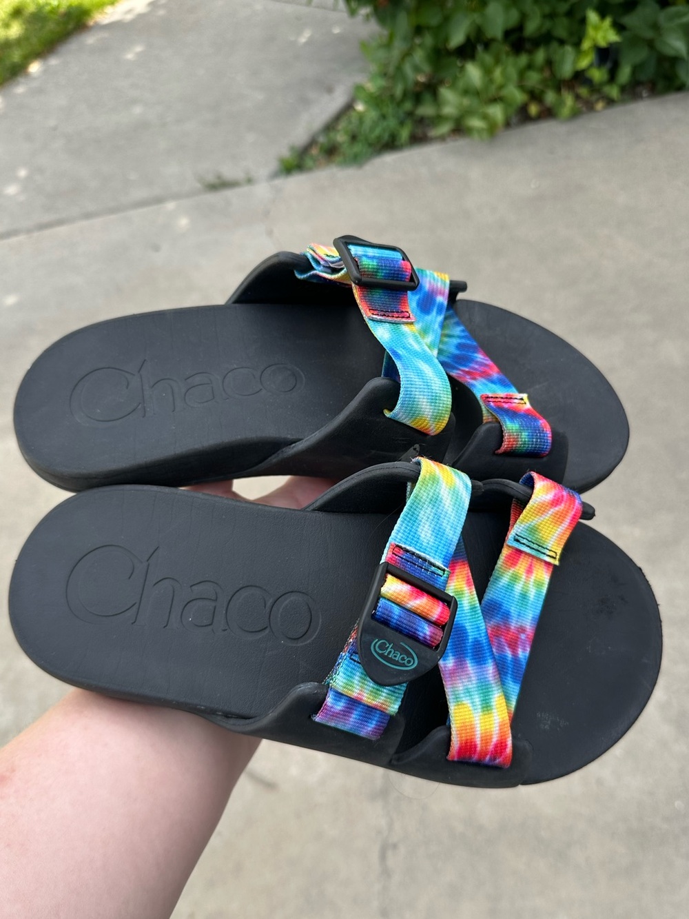 Chaco Tie-Dye Strap Slide Sandals - Black Footbed